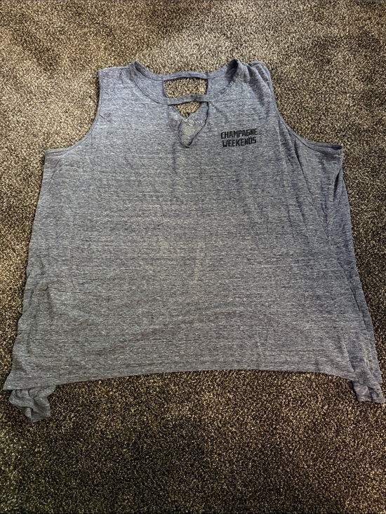 Lane Bryant Tops - Lane Bryant Heather Blue Cutout Tank with 'Champagne Weekends' Print